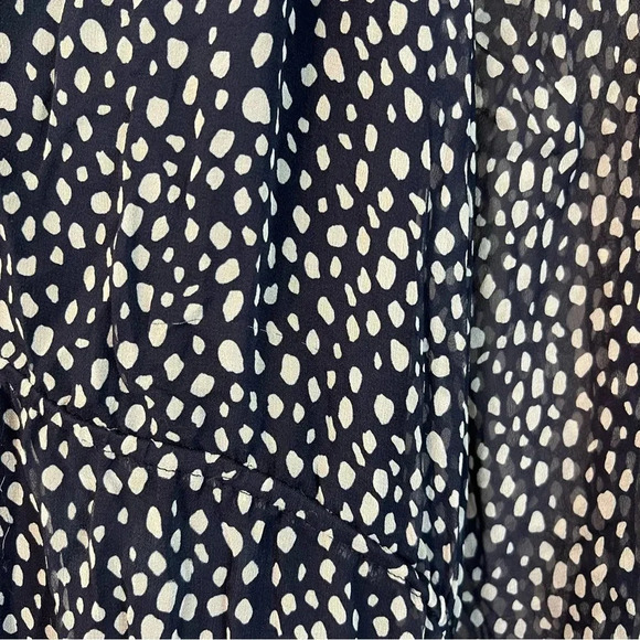 La Ligne Alexi Ruffle Long Sleeve Silk Georgette Minidress Navy Ivory Dot Large - Picture 9 of 9